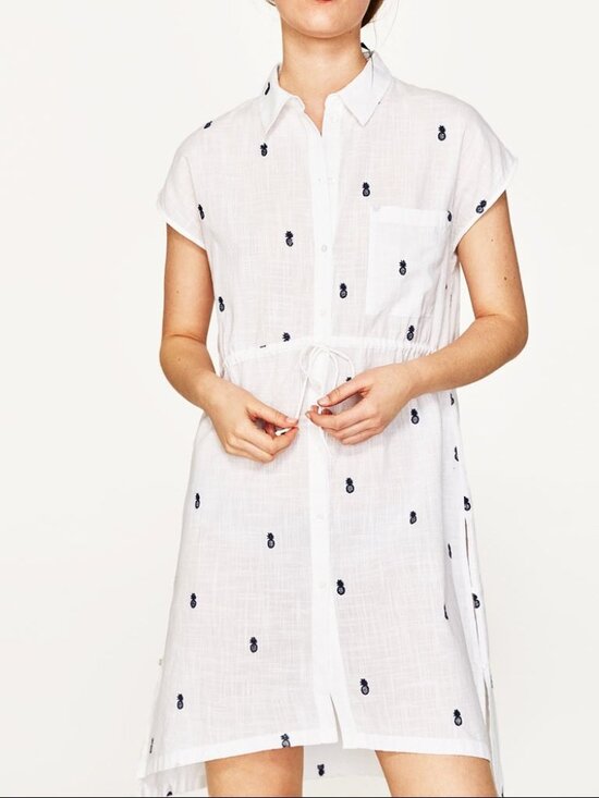 Zara Dresses & Skirts - Zara Pineapple Shirt Dress - Embroidered Drawstring Mini Dress M